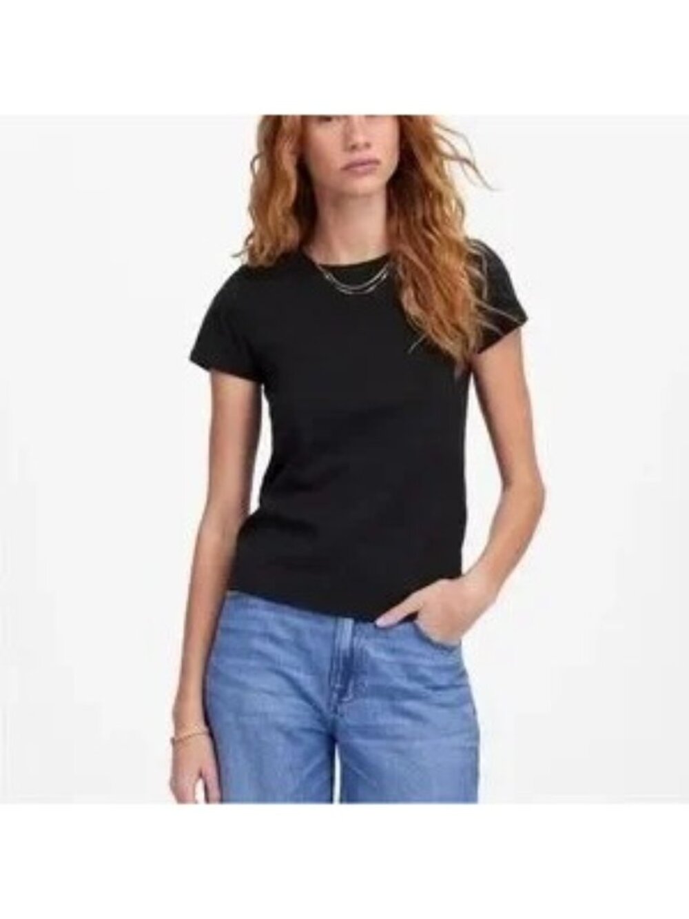 Madewell Women's Slim Shrunken Tee Black 100% Cotton Slim Fit Size M NWT